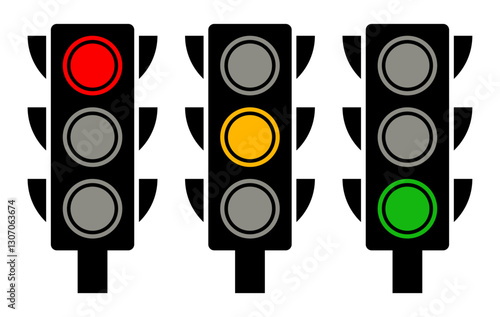 Traffic light icon set. Traffic signal signs. Street regulation system signals, road safety in the city.