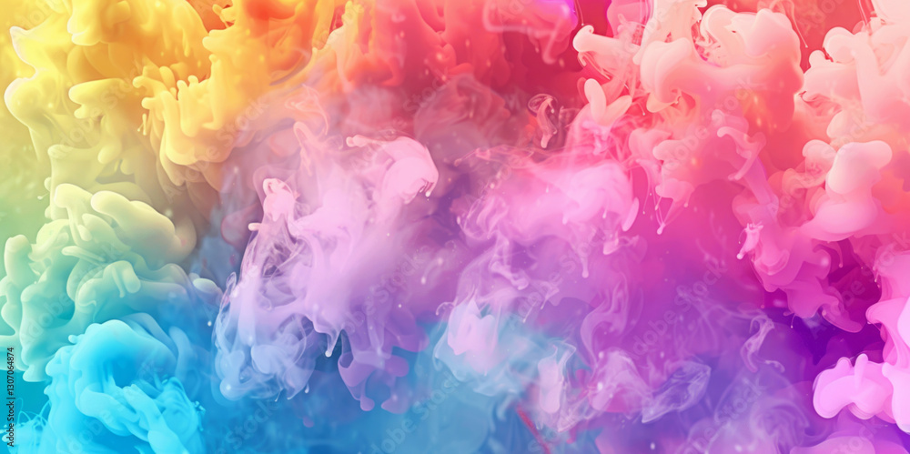 Fototapeta premium A vibrant, abstract background features a color explosion with smoke and a splash of watercolor in rainbow hues.