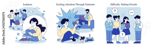 Negletful Parenting Style. Flat Vector Illustration