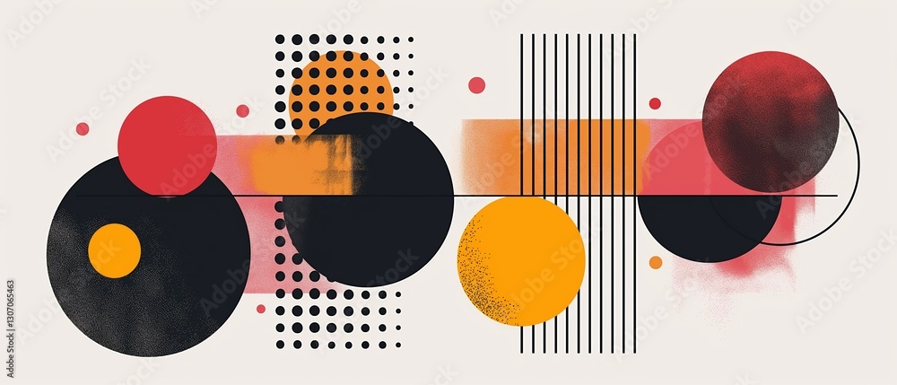 Obraz premium Abstract Geometric Composition with Overlapping Circles and Dots