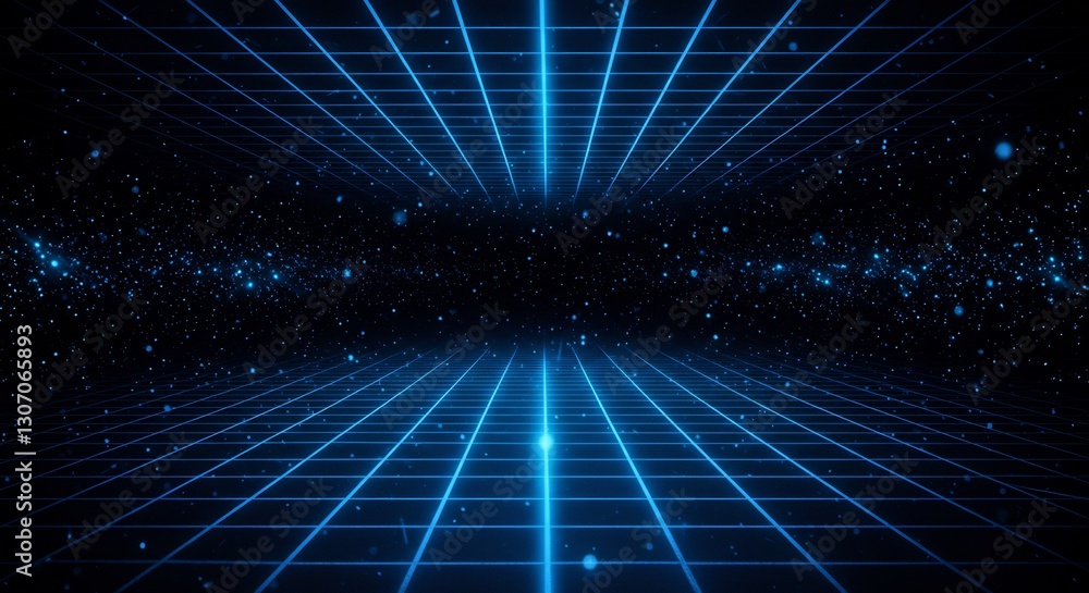 custom made wallpaper toronto digitalBright blue grid lines recede dynamically into dark space. AI Generated