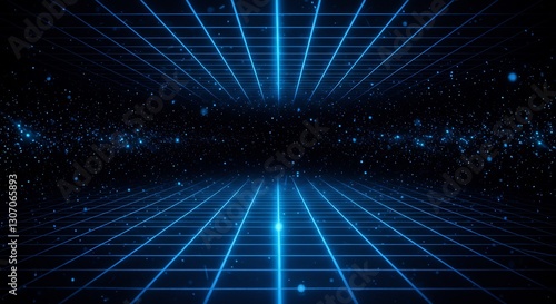 Wallpaper Mural Bright blue grid lines recede dynamically into dark space. AI Generated Torontodigital.ca