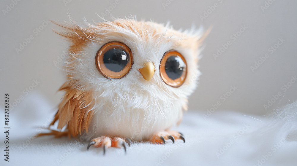 Adorable Baby Owl with Soft Feathers and Wide Eyes on a White Background Adorable Baby Owl with Soft Feathers and Wide Eyes on a White Background