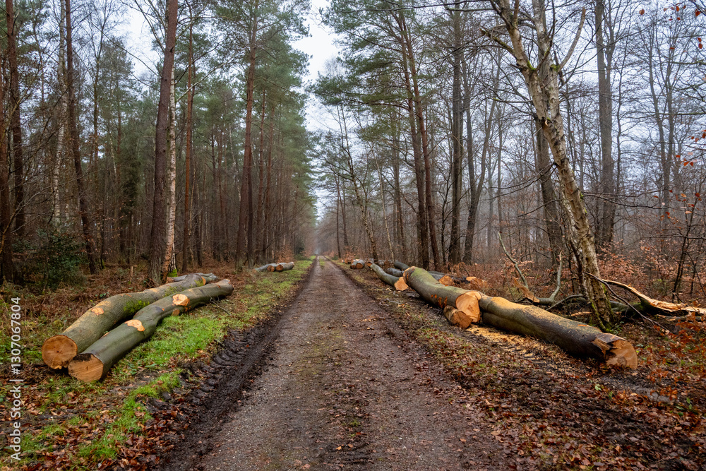 Exploitation du bois en forêt. Coupe de hêtres , débardage Exploitation du bois en forêt. Coupe de hêtres , débardage