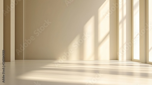 Beige room sunlight minimal backdrop. AI generated