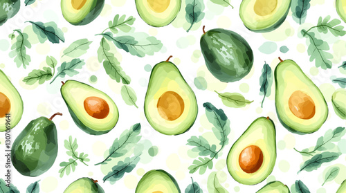Watercolor pattern avocado on white background vector