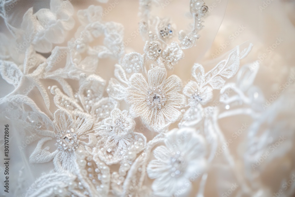 Professional photo of close-up details of intricate lace appliques and beadwork on a wedding dress bodice, capturing the craftsmanship and artistry Professional photo of close-up details of intricate lace appliques and beadwork on a wedding dress bodice, capturing the craftsmanship and artistry