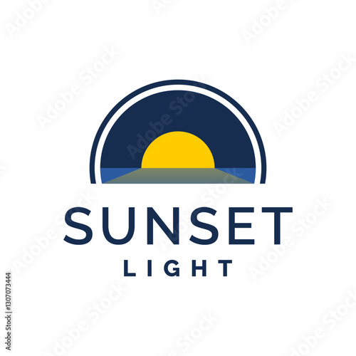 simple retro illustration of a sun on the sea. sunset logo good for any business or related to beach