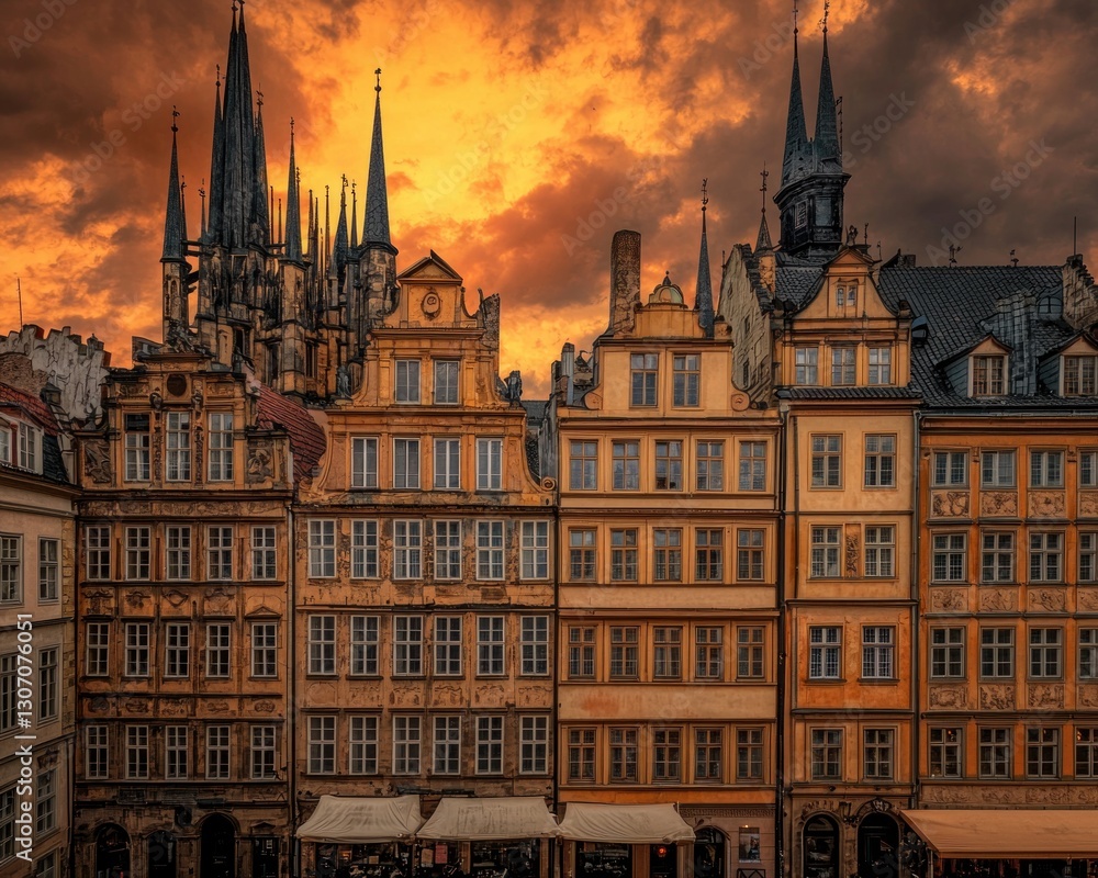 Obraz premium Golden Hour in Prague: Historic Architecture at Sunset