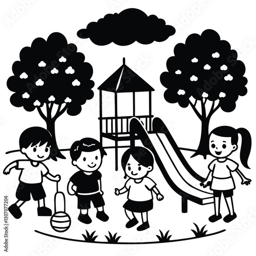 children playing in the park vector illustration