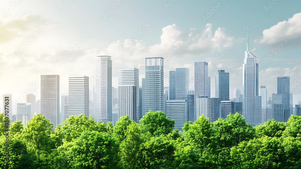Business presentation on ESG metrics with a backdrop of green trees and modern city buildings, emphasizing environmental awareness. Business presentation on ESG metrics with a backdrop of green trees and modern city buildings, emphasizing environmental awareness.