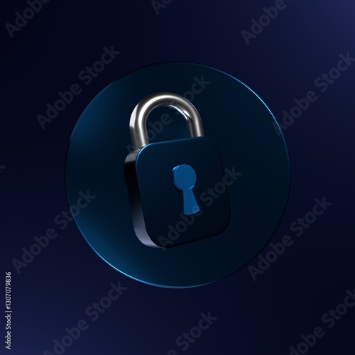 Security Symbol: A close-up, symbolic depiction of a classic padlock icon, gleaming on a deep blue surface. This image encapsulates the essence of protection, safety, and digital security.