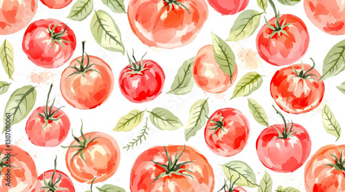 Watercolor pattern tomatoes on white background
