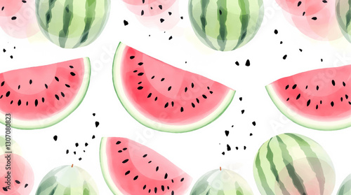 Watercolor pattern watermelon on white background