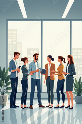 Diverse team of professionals collaborating in a modern office space