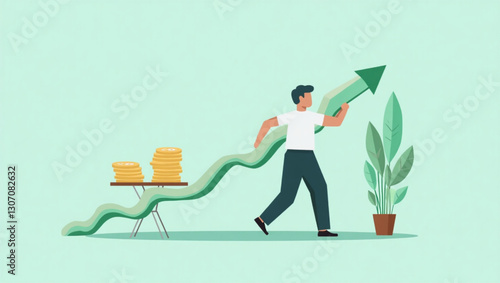 Improving Credit History: Businessman Pushing Scale Arrow from Poor to Good Rating