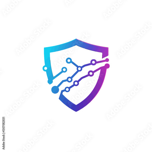 Digital Shield Emblem with Data Protection and Analytical Elements