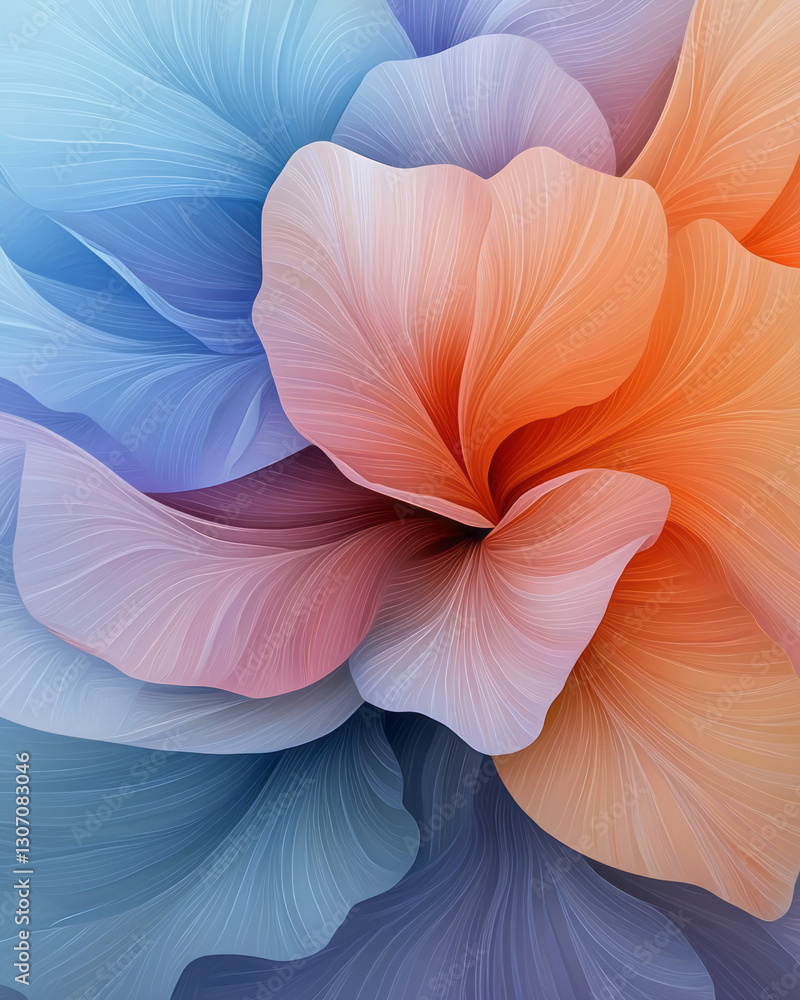 Fototapeta premium Surreal composition of layered floral fragments gradually coalescing into a vibrant bloom, each