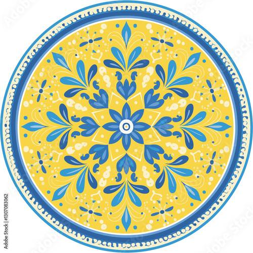 Majolica round vector pattern. Traditional Italian tiles for prints on clothes and plates. Classic Mediterranean azulejo design.