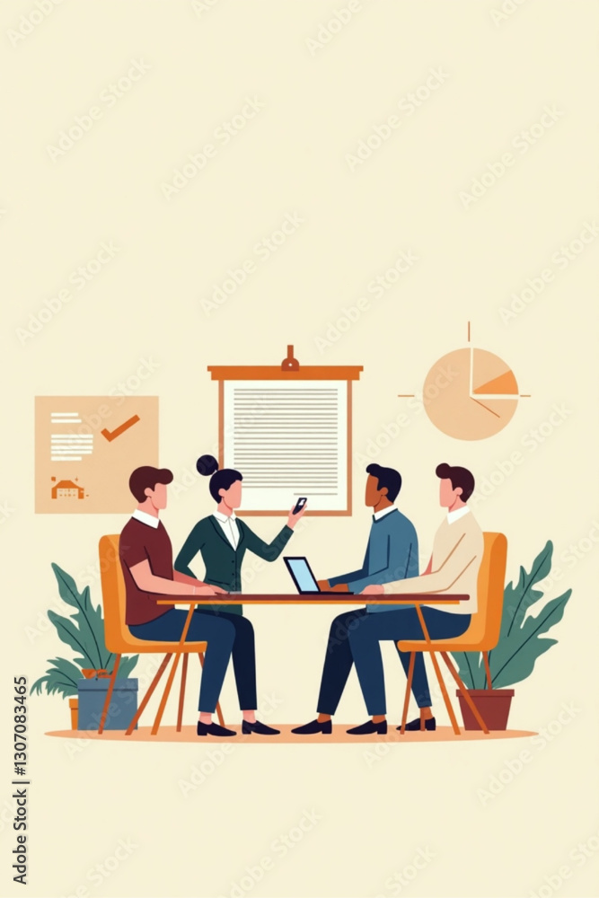 Fototapeta premium Recruitment process illustration showing candidates being evaluated for new job positions, emphasizing hiring and employment.