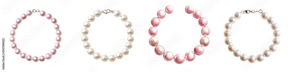 Obraz premium A collection of high end jewelry accessories including pearl necklaces crystal bracelets and gemstone strands arranged in a delicate and sophisticated display on a serene white background