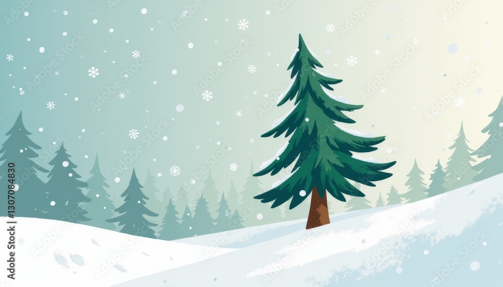 Lonely evergreen tree standing in snowy landscape, seasonal resilience Lonely evergreen tree standing in snowy landscape, seasonal resilience