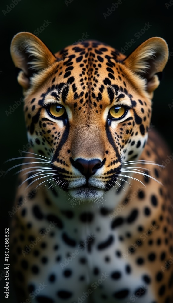 Obraz premium Close-up of jaguar, showcasing its sharp, piercing gaze and iconic spotted fur pattern. Wildlife conservation, educational materials, and exotic nature-themed projects.