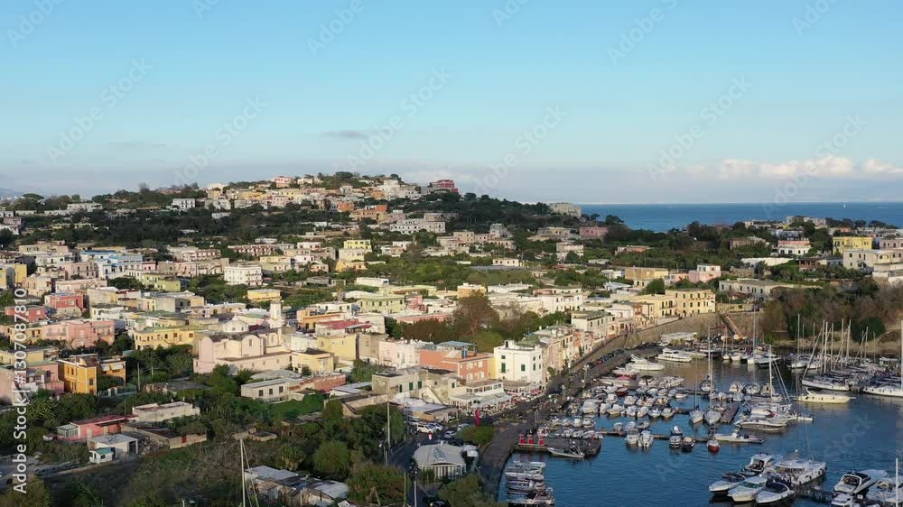 characteristic houses of Procida with tourists and inhabitants - Italy characteristic houses of Procida with tourists and inhabitants - Italy