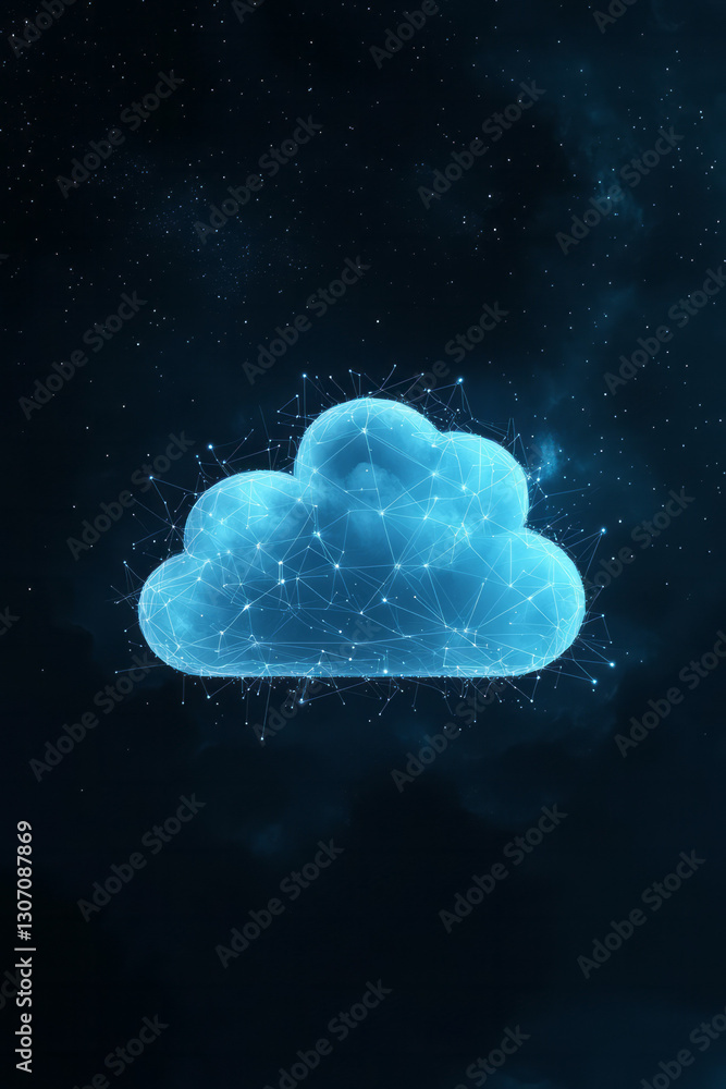 Fototapeta premium A minimalist digital artwork symbolizing the cloud computing revolution, where sleek floating cloud