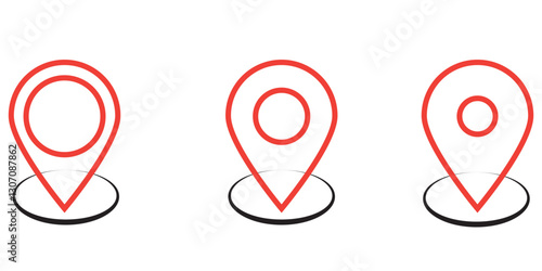 set of icons Location Pin, Map Pin, Place, Location, Address, location icon. Vector map pin, red pin on white background.