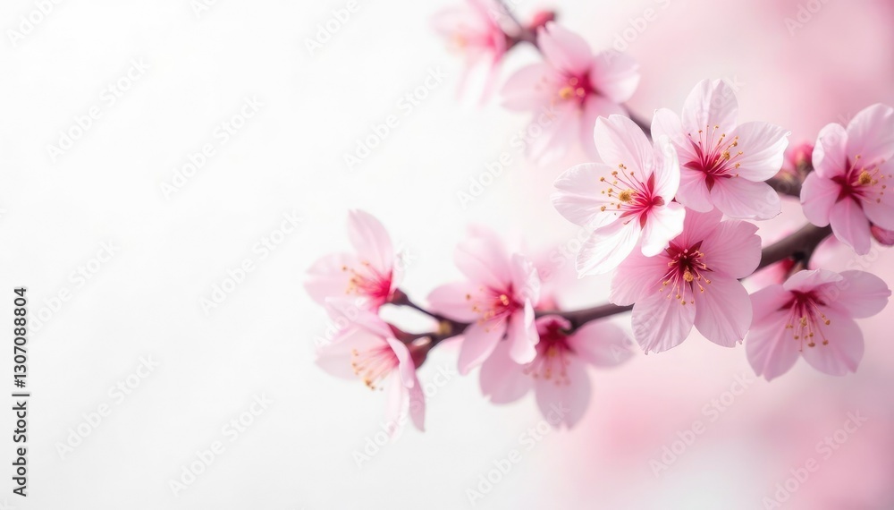 Pink cherry blossom branches against a soft white background, flowers, spring flowers, blossoms Pink cherry blossom branches against a soft white background, flowers, spring flowers, blossoms