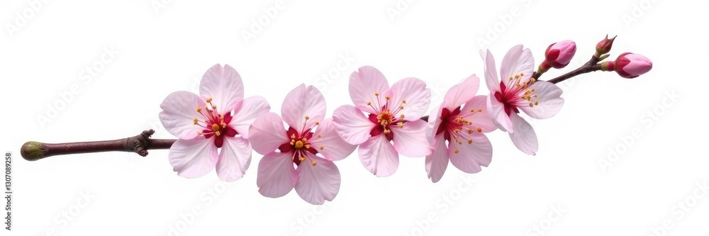 Single branch with delicate flowers isolated on white background, spring, blossom, flower Single branch with delicate flowers isolated on white background, spring, blossom, flower