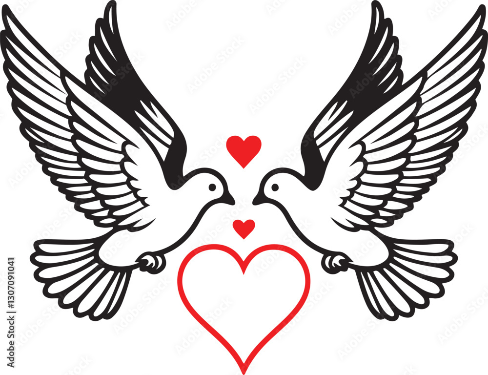 Obraz premium A Pair of Doves Flying with Love Silhouette Vector Illustration