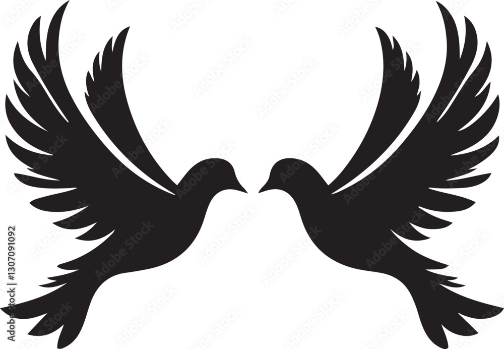 Obraz premium A Pair of Doves Flying Silhouette Vector Illustration