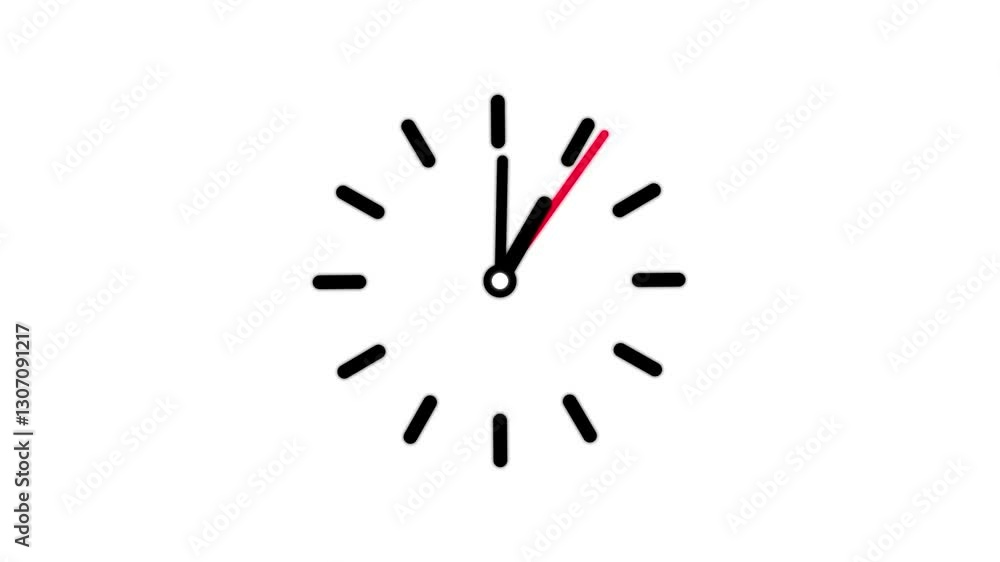Black clock icon with moving arrows in 12 hour loop. Stopwatch animation on white background. Black clock icon with moving arrows in 12 hour loop. Stopwatch animation on white background.
