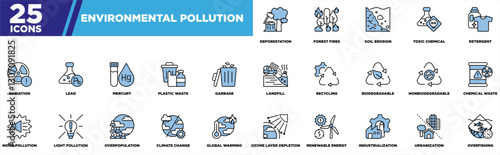 Environmental Pollution Blue Black Iconset