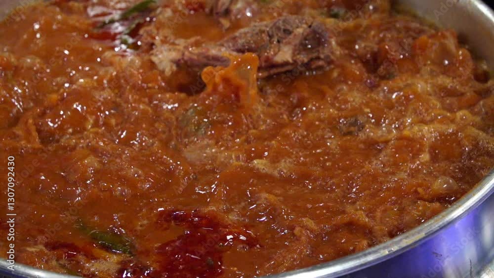 Pork backbone stew boiling in a sot Pork backbone stew boiling in a sot