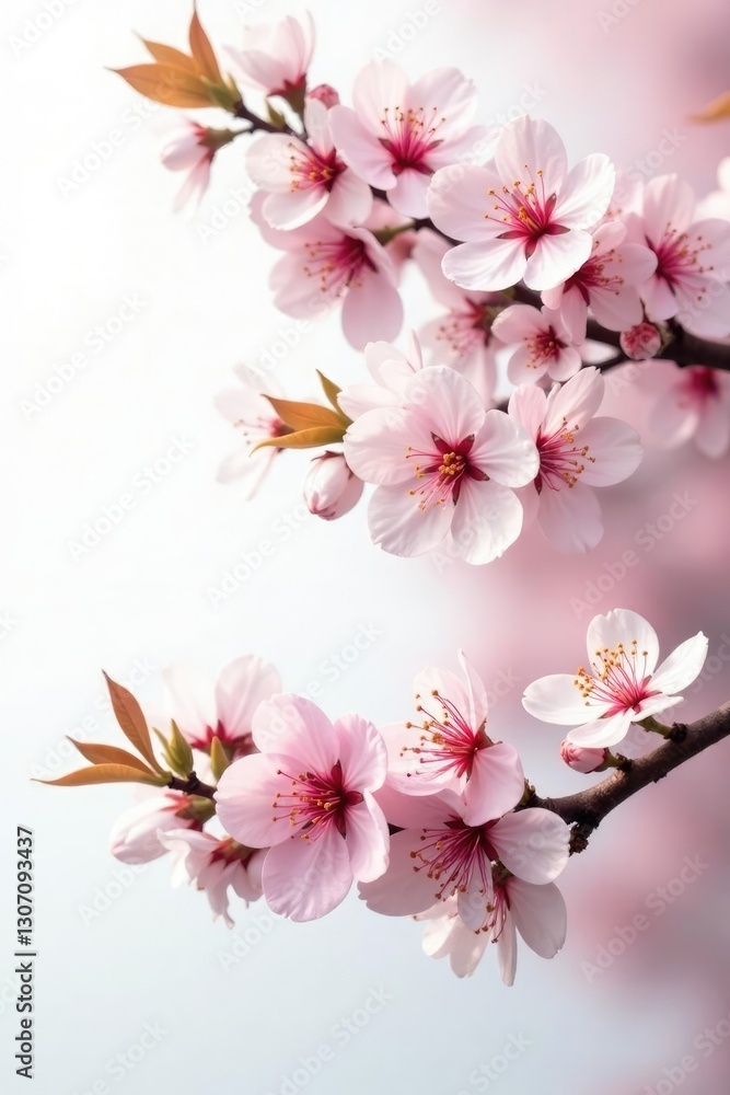 Delicate branches of cherry blossom tree isolated on white background, greenery, flower Delicate branches of cherry blossom tree isolated on white background, greenery, flower