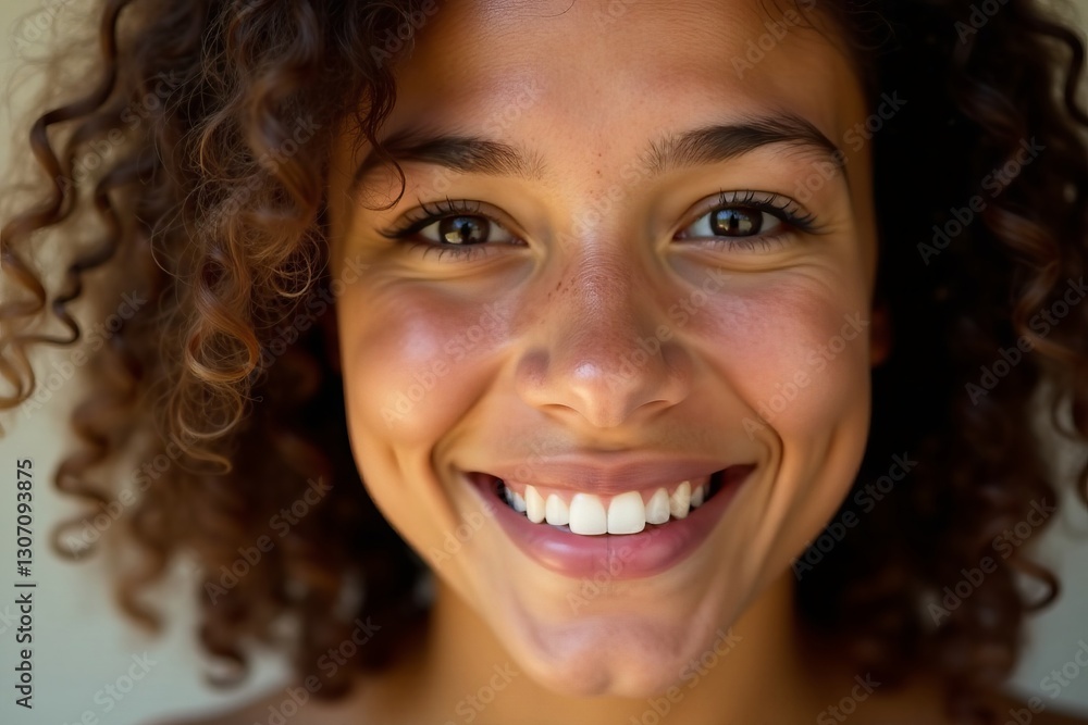 Close-up of a happy toddler with curly hair, gazing at the camera with a bright smile, engaging, child, portrait Close-up of a happy toddler with curly hair, gazing at the camera with a bright smile, engaging, child, portrait