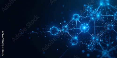 Wallpaper Mural Futuristic geometric design of interconnected bright blue shapes on black, backdrop, deep space Torontodigital.ca