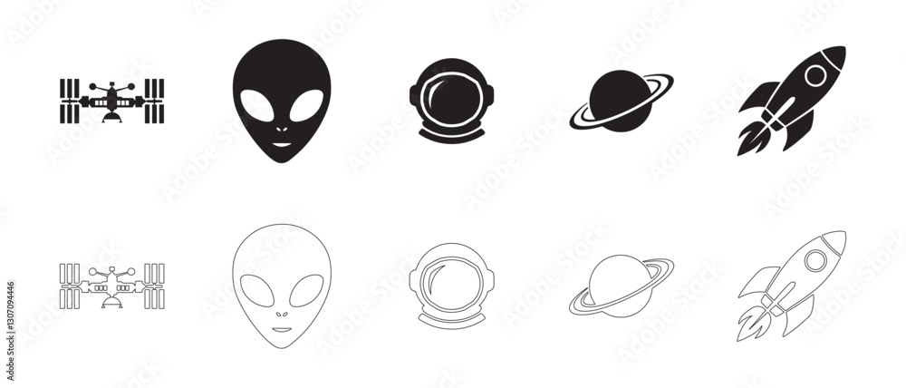 Naklejka premium Space and Futuristic Themes Icons set. Editable vector icon. Perfect for web and app interfaces, presentations, info graphics, etc. 