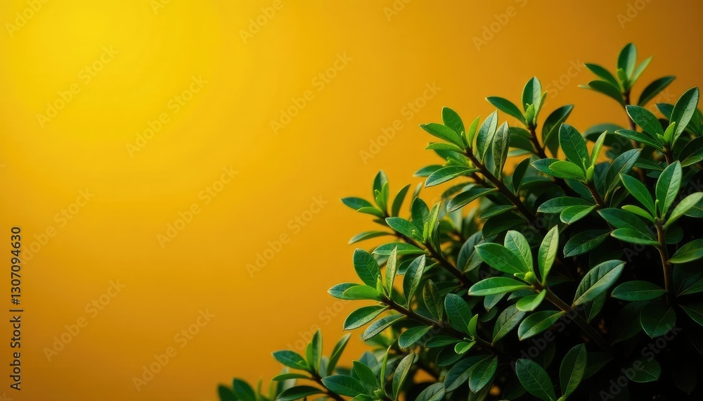 Foliage of Siamese rough bush against a warm golden background, plants, tree Foliage of Siamese rough bush against a warm golden background, plants, tree