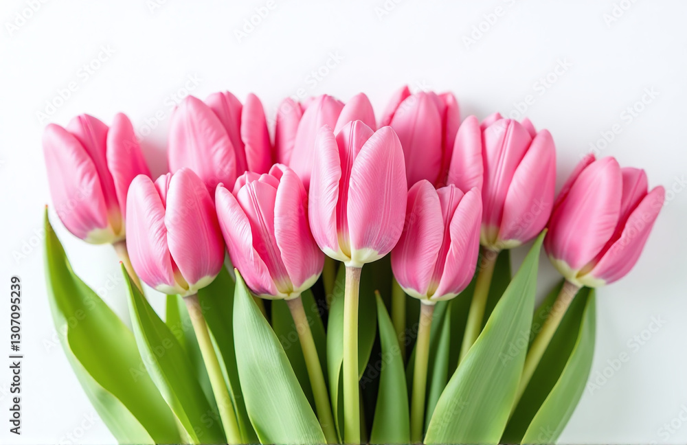 A Beautiful Arrangement Of Pink Tulips Against A Clean White Background, Ideal For Websites And Online Marketing Materials. A Beautiful Arrangement Of Pink Tulips Against A Clean White Background, Ideal For Websites And Online Marketing Materials.