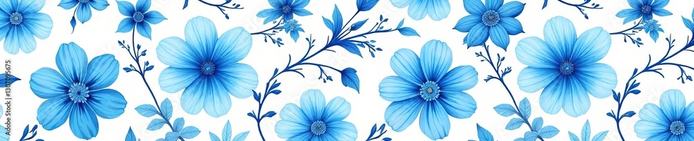 Obraz premium Hand-drawn blue floral pattern for wallpaper or wrapping paper, spring, garden
