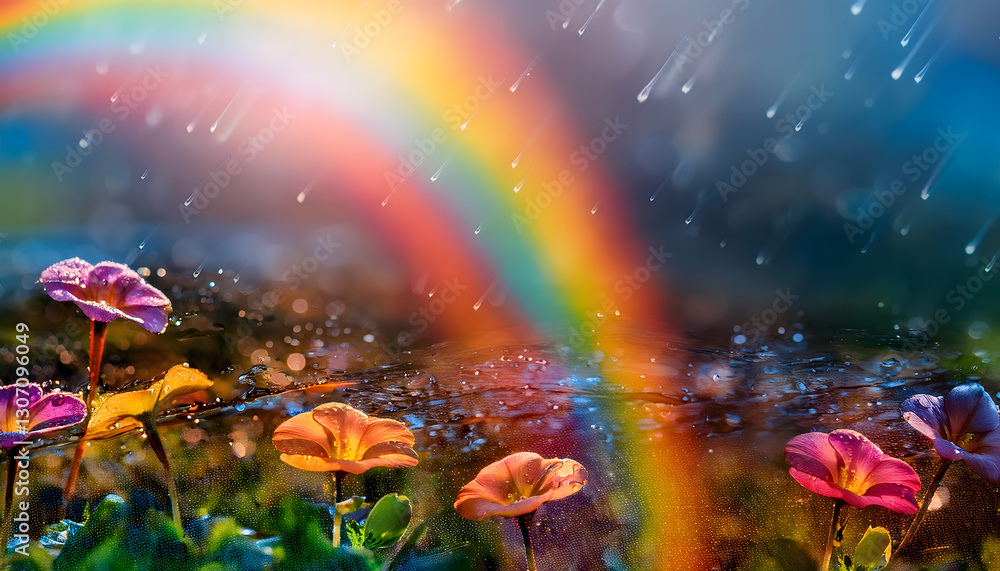 Fototapeta premium a, rainbow, landscape, double, exposure, space, sky, galaxy, nebula, light, nature, fish, star, astronomy, water, underwater, night, universe, illustration, sea, cosmos, ocean, science, stars, fantasy
