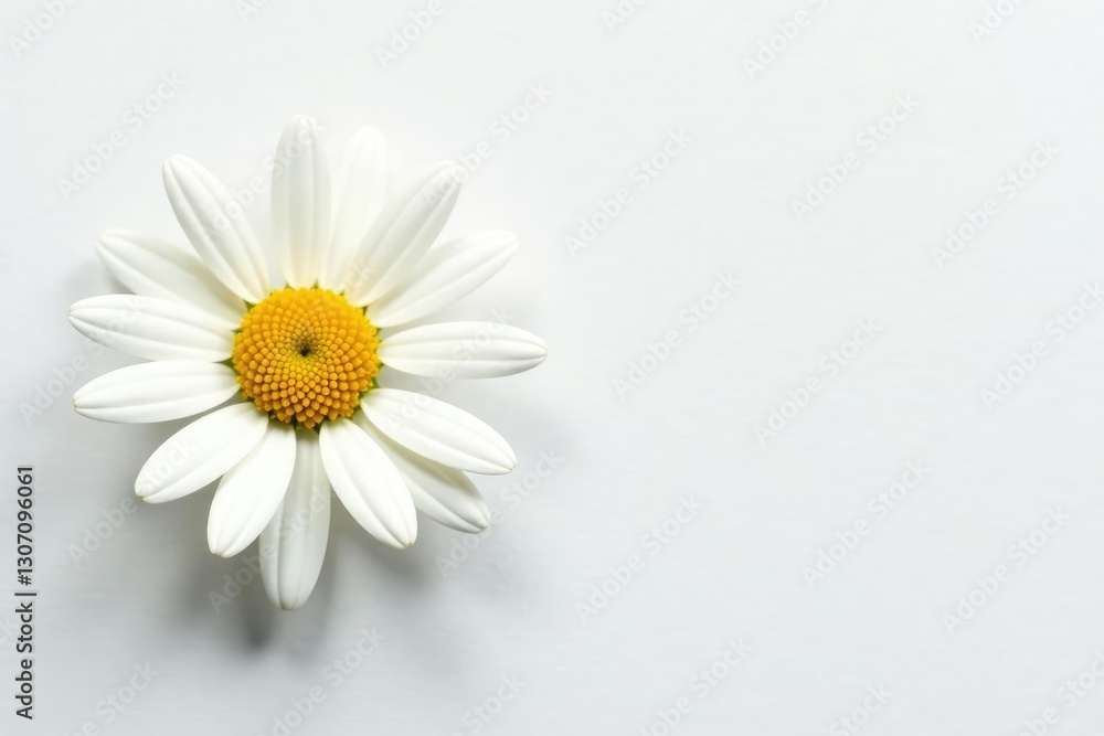 Obraz premium Freshly picked daisy on a plain white surface, daisy, single bloom