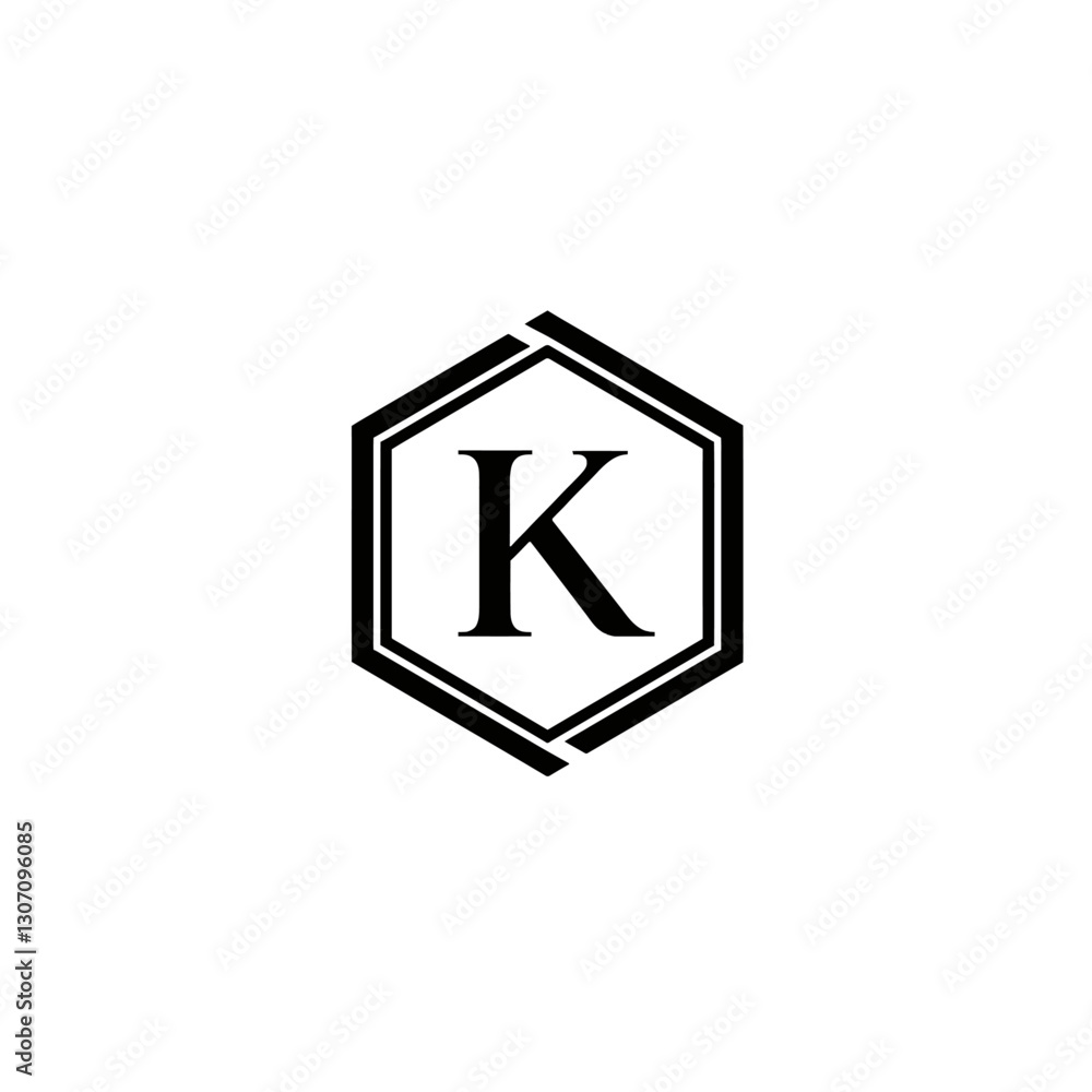 Black Letter K In Stylish Hexagonal Frame On White Background Black Letter K In Stylish Hexagonal Frame On White Background