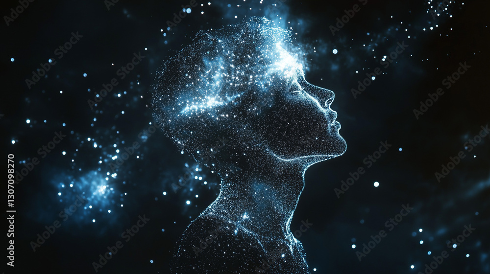 Glowing Star Silhouette: Abstract Human Shape against the Cosmos, Illuminated by White Light. Glowing Star Silhouette: Abstract Human Shape against the Cosmos, Illuminated by White Light.
