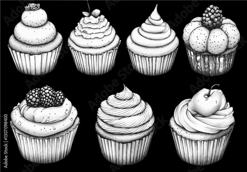 Cupcakes with Decorative Frosting and Fruit Toppings