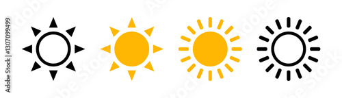 Sun icon. Sun vector icon. Yellow and black Sun rays vector icon. Sunshine. Sunrise